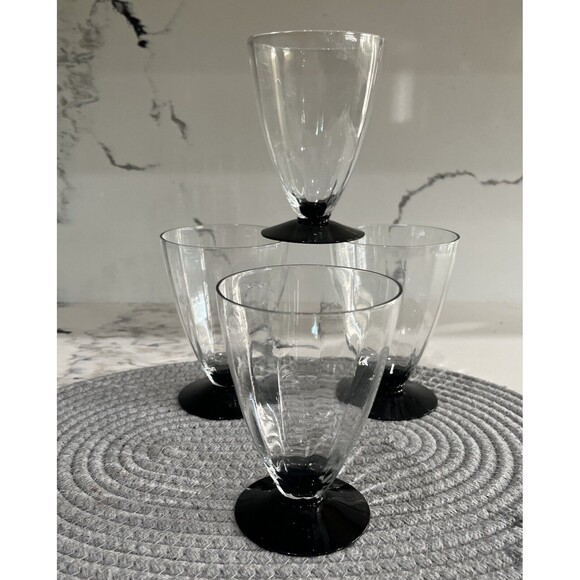 Set of 4 Bryce 8oz Water Glass MONTEREY-CLEAR-BLACK BASE - Picture 2 of 8